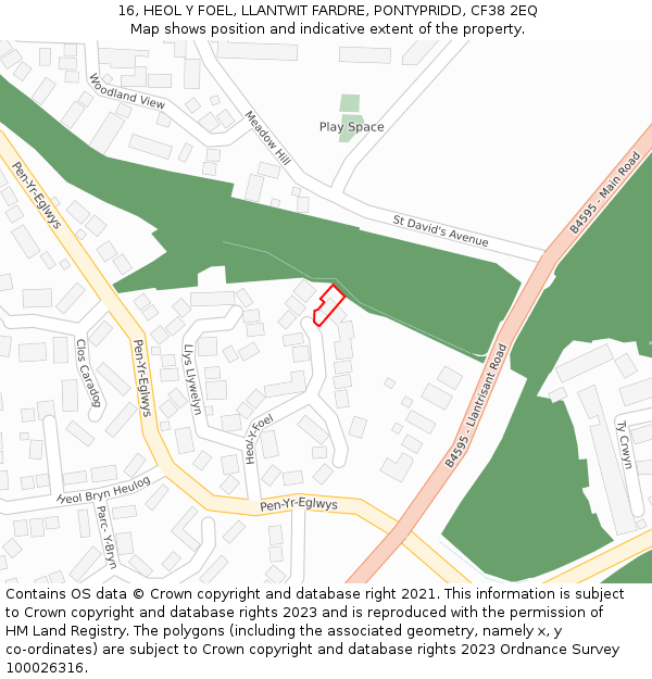 16, HEOL Y FOEL, LLANTWIT FARDRE, PONTYPRIDD, CF38 2EQ: Location map and indicative extent of plot