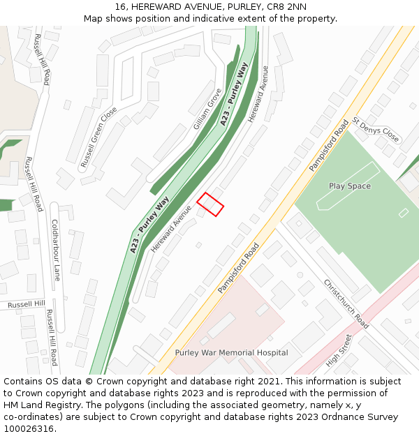 16, HEREWARD AVENUE, PURLEY, CR8 2NN: Location map and indicative extent of plot