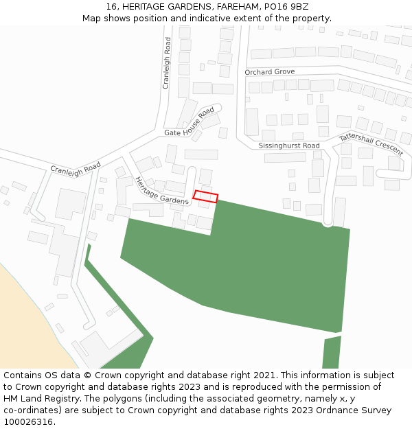 16, HERITAGE GARDENS, FAREHAM, PO16 9BZ: Location map and indicative extent of plot