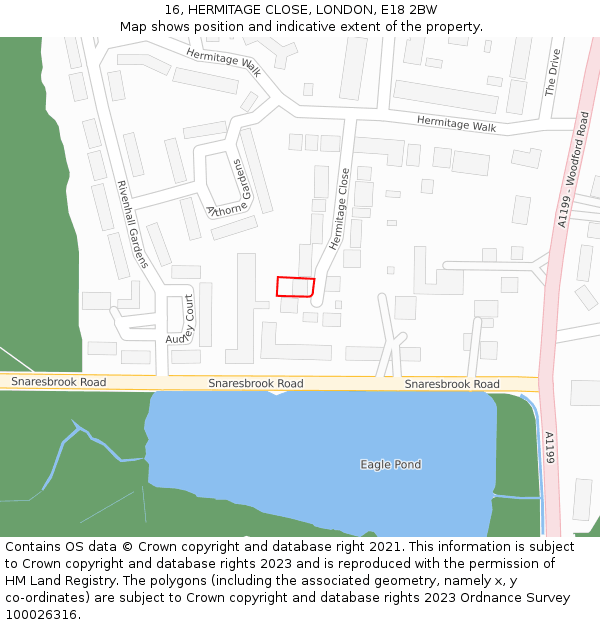 16, HERMITAGE CLOSE, LONDON, E18 2BW: Location map and indicative extent of plot