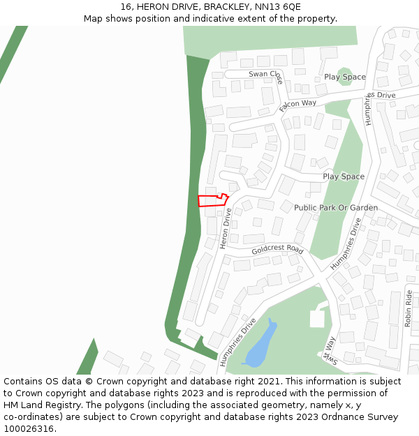 16, HERON DRIVE, BRACKLEY, NN13 6QE: Location map and indicative extent of plot