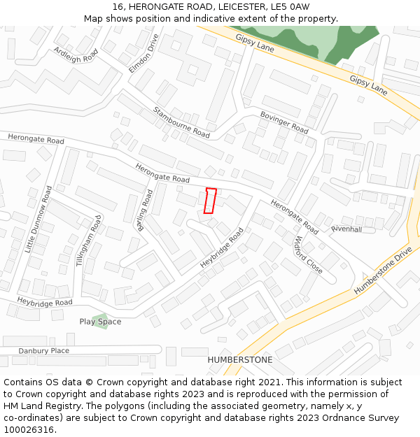 16, HERONGATE ROAD, LEICESTER, LE5 0AW: Location map and indicative extent of plot
