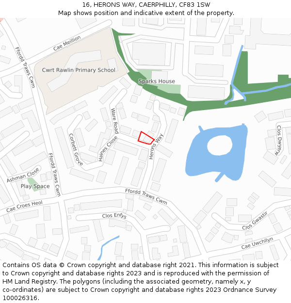 16, HERONS WAY, CAERPHILLY, CF83 1SW: Location map and indicative extent of plot