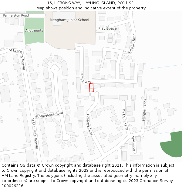 16, HERONS WAY, HAYLING ISLAND, PO11 9FL: Location map and indicative extent of plot