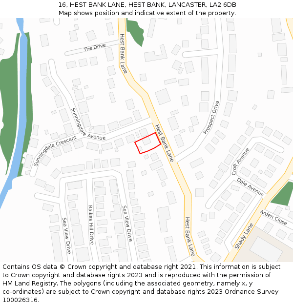 16, HEST BANK LANE, HEST BANK, LANCASTER, LA2 6DB: Location map and indicative extent of plot