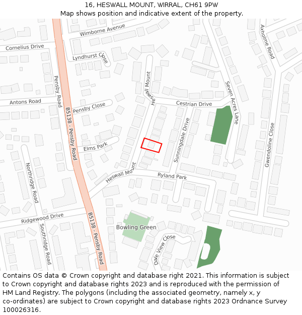 16, HESWALL MOUNT, WIRRAL, CH61 9PW: Location map and indicative extent of plot