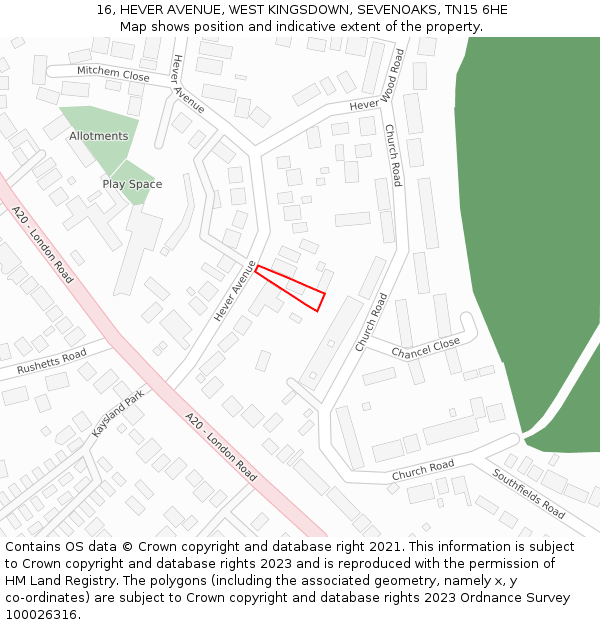 16, HEVER AVENUE, WEST KINGSDOWN, SEVENOAKS, TN15 6HE: Location map and indicative extent of plot