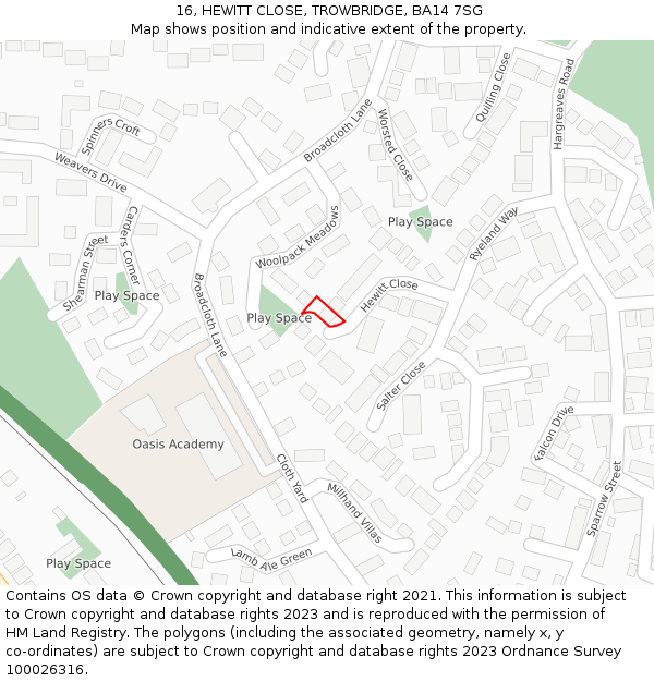 16, HEWITT CLOSE, TROWBRIDGE, BA14 7SG: Location map and indicative extent of plot