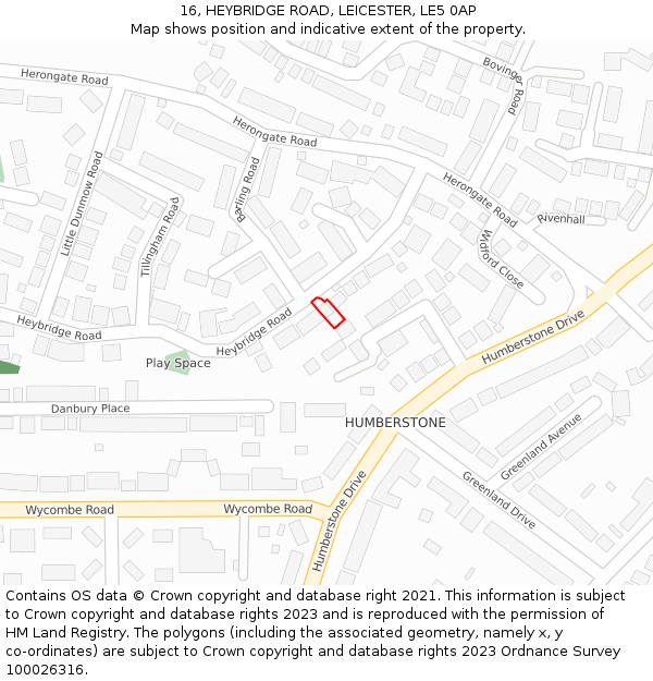 16, HEYBRIDGE ROAD, LEICESTER, LE5 0AP: Location map and indicative extent of plot