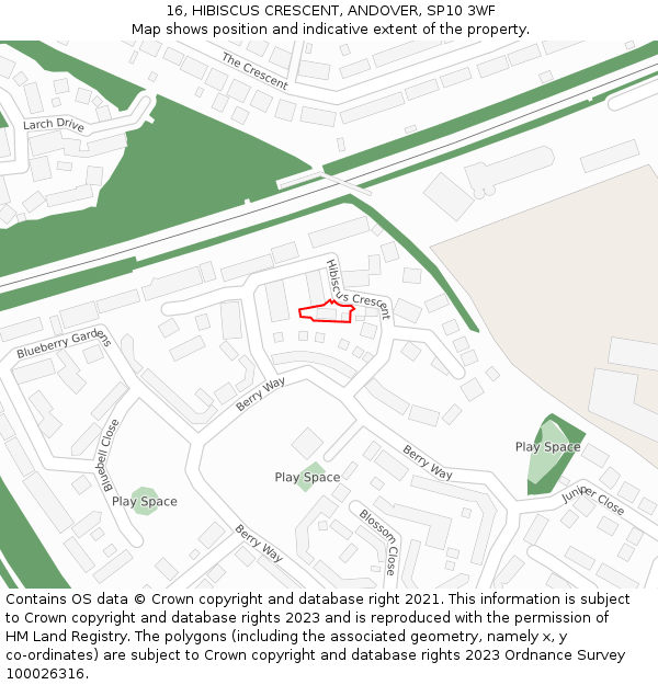 16, HIBISCUS CRESCENT, ANDOVER, SP10 3WF: Location map and indicative extent of plot