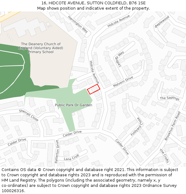 16, HIDCOTE AVENUE, SUTTON COLDFIELD, B76 1SE: Location map and indicative extent of plot