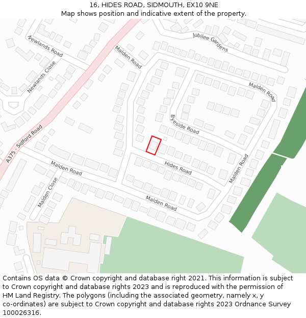 16, HIDES ROAD, SIDMOUTH, EX10 9NE: Location map and indicative extent of plot