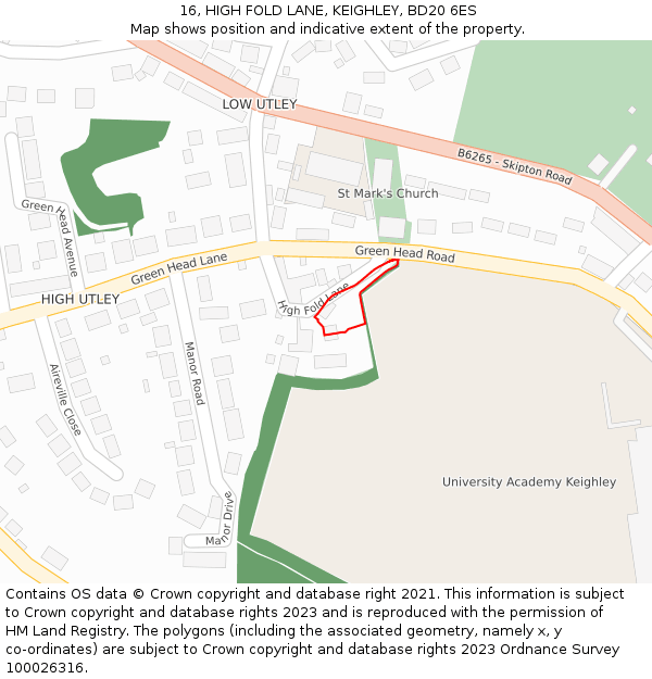 16, HIGH FOLD LANE, KEIGHLEY, BD20 6ES: Location map and indicative extent of plot