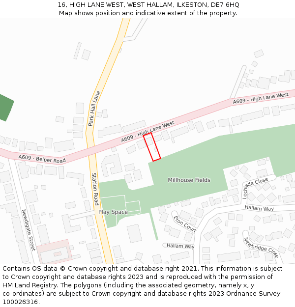 16, HIGH LANE WEST, WEST HALLAM, ILKESTON, DE7 6HQ: Location map and indicative extent of plot