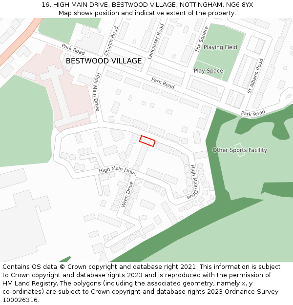 16, HIGH MAIN DRIVE, BESTWOOD VILLAGE, NOTTINGHAM, NG6 8YX: Location map and indicative extent of plot