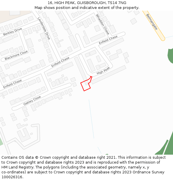 16, HIGH PEAK, GUISBOROUGH, TS14 7NG: Location map and indicative extent of plot