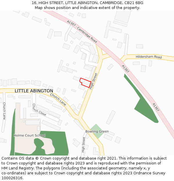 16, HIGH STREET, LITTLE ABINGTON, CAMBRIDGE, CB21 6BG: Location map and indicative extent of plot