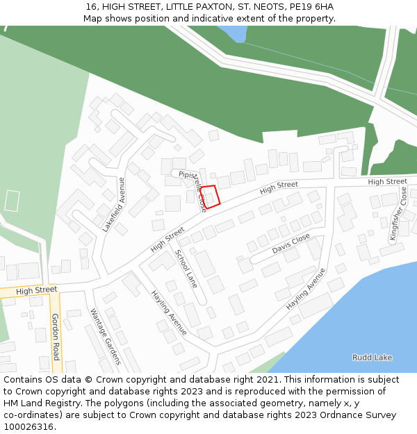 16, HIGH STREET, LITTLE PAXTON, ST. NEOTS, PE19 6HA: Location map and indicative extent of plot