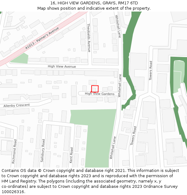 16, HIGH VIEW GARDENS, GRAYS, RM17 6TD: Location map and indicative extent of plot