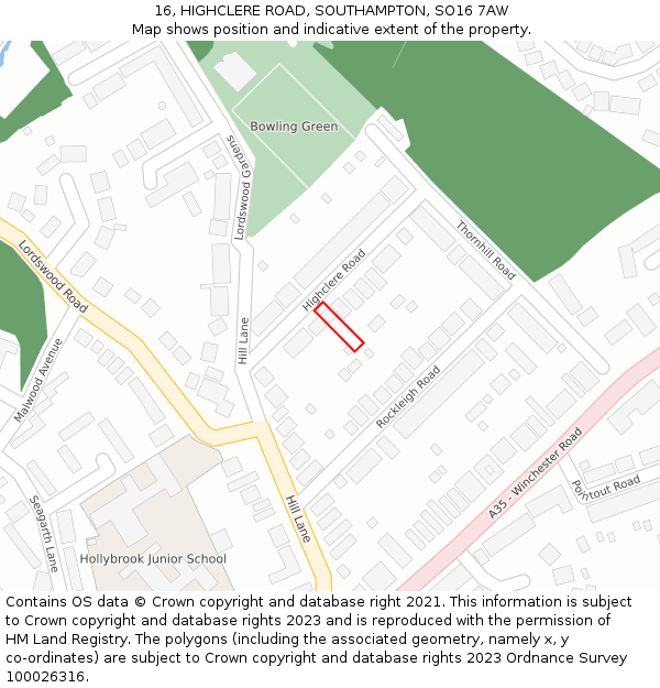 16, HIGHCLERE ROAD, SOUTHAMPTON, SO16 7AW: Location map and indicative extent of plot