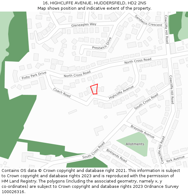 16, HIGHCLIFFE AVENUE, HUDDERSFIELD, HD2 2NS: Location map and indicative extent of plot