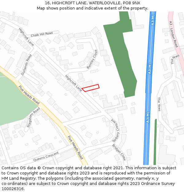 16, HIGHCROFT LANE, WATERLOOVILLE, PO8 9NX: Location map and indicative extent of plot
