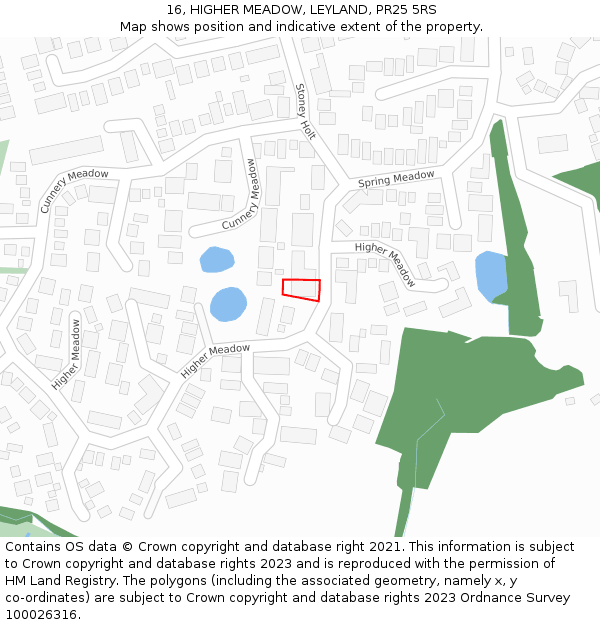 16, HIGHER MEADOW, LEYLAND, PR25 5RS: Location map and indicative extent of plot