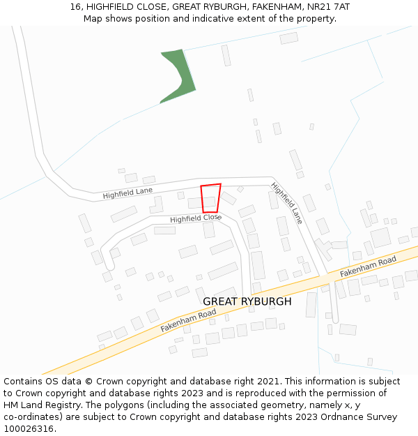 16, HIGHFIELD CLOSE, GREAT RYBURGH, FAKENHAM, NR21 7AT: Location map and indicative extent of plot