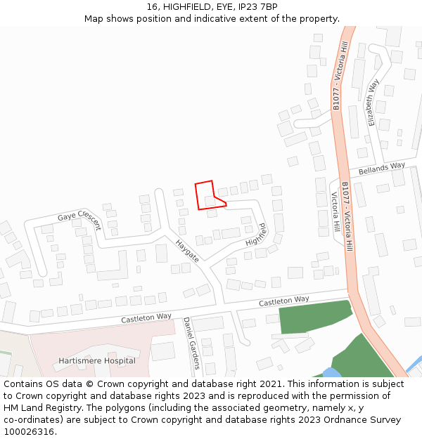 16, HIGHFIELD, EYE, IP23 7BP: Location map and indicative extent of plot