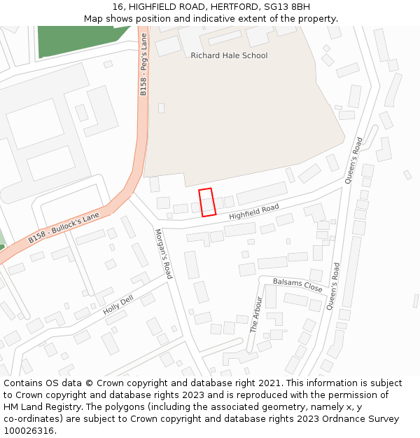 16, HIGHFIELD ROAD, HERTFORD, SG13 8BH: Location map and indicative extent of plot