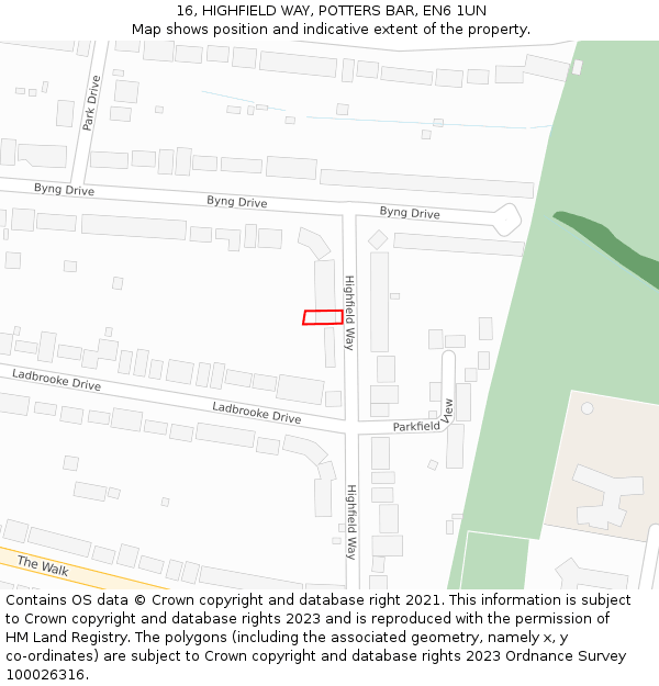 16, HIGHFIELD WAY, POTTERS BAR, EN6 1UN: Location map and indicative extent of plot