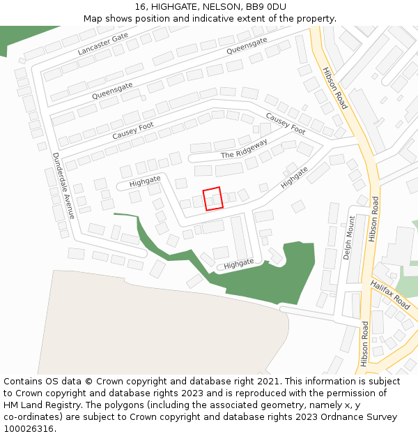 16, HIGHGATE, NELSON, BB9 0DU: Location map and indicative extent of plot