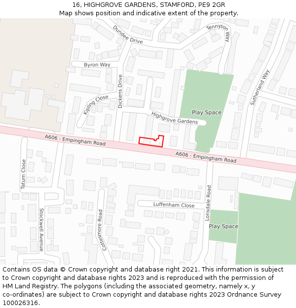 16, HIGHGROVE GARDENS, STAMFORD, PE9 2GR: Location map and indicative extent of plot