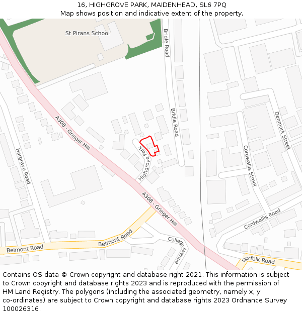 16, HIGHGROVE PARK, MAIDENHEAD, SL6 7PQ: Location map and indicative extent of plot