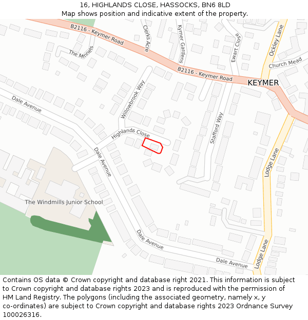 16, HIGHLANDS CLOSE, HASSOCKS, BN6 8LD: Location map and indicative extent of plot