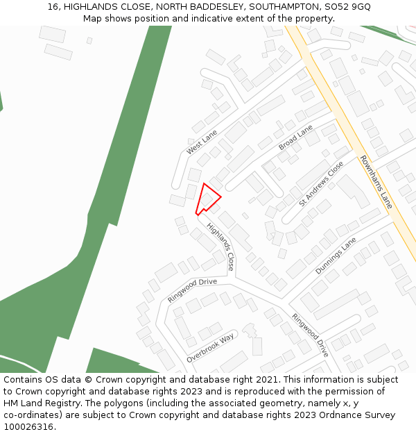 16, HIGHLANDS CLOSE, NORTH BADDESLEY, SOUTHAMPTON, SO52 9GQ: Location map and indicative extent of plot