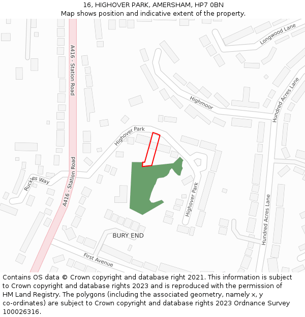 16, HIGHOVER PARK, AMERSHAM, HP7 0BN: Location map and indicative extent of plot