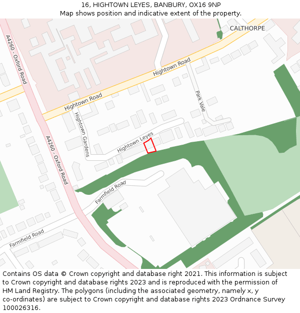 16, HIGHTOWN LEYES, BANBURY, OX16 9NP: Location map and indicative extent of plot