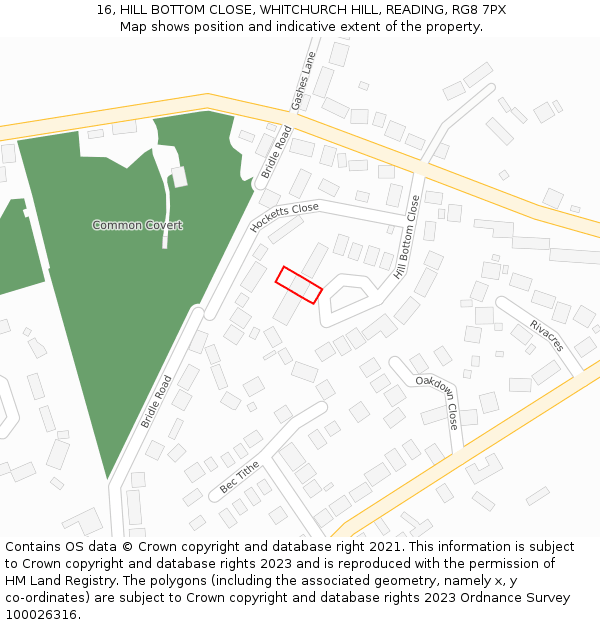 16, HILL BOTTOM CLOSE, WHITCHURCH HILL, READING, RG8 7PX: Location map and indicative extent of plot