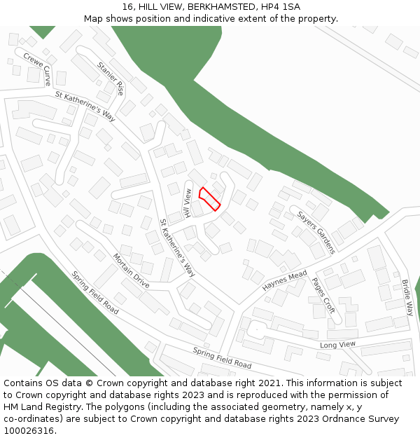 16, HILL VIEW, BERKHAMSTED, HP4 1SA: Location map and indicative extent of plot