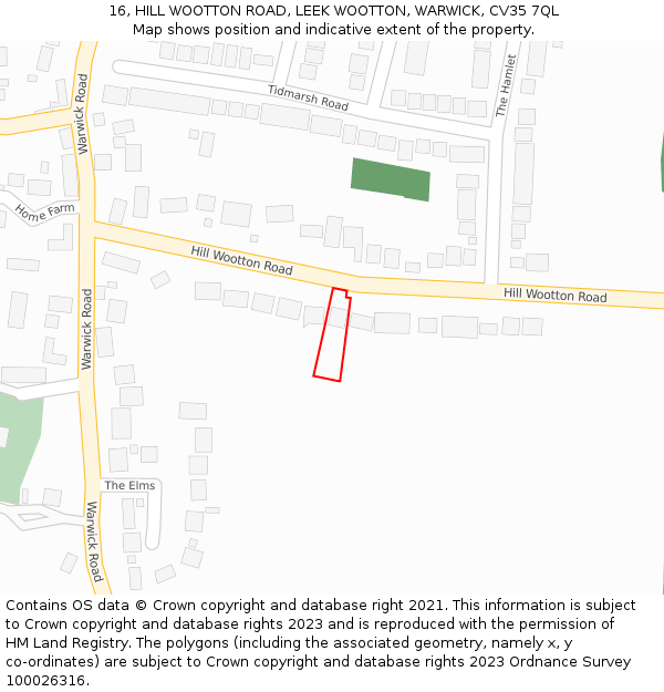 16, HILL WOOTTON ROAD, LEEK WOOTTON, WARWICK, CV35 7QL: Location map and indicative extent of plot