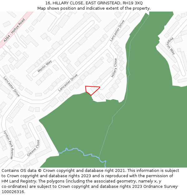 16, HILLARY CLOSE, EAST GRINSTEAD, RH19 3XQ: Location map and indicative extent of plot