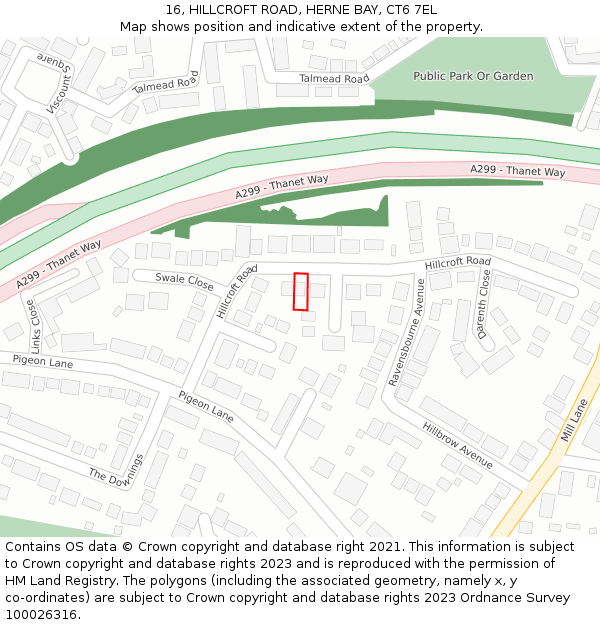 16, HILLCROFT ROAD, HERNE BAY, CT6 7EL: Location map and indicative extent of plot