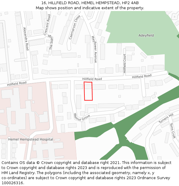 16, HILLFIELD ROAD, HEMEL HEMPSTEAD, HP2 4AB: Location map and indicative extent of plot