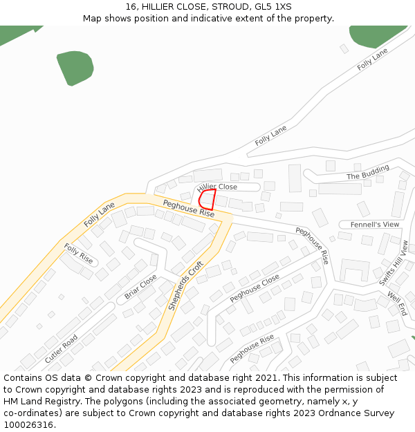 16, HILLIER CLOSE, STROUD, GL5 1XS: Location map and indicative extent of plot