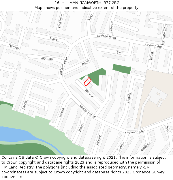 16, HILLMAN, TAMWORTH, B77 2RG: Location map and indicative extent of plot
