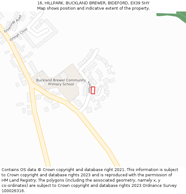 16, HILLPARK, BUCKLAND BREWER, BIDEFORD, EX39 5HY: Location map and indicative extent of plot