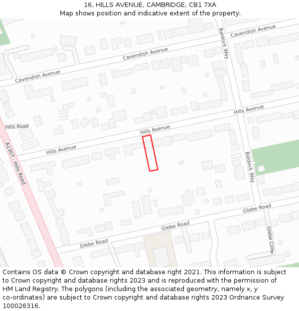 16, HILLS AVENUE, CAMBRIDGE, CB1 7XA: Location map and indicative extent of plot