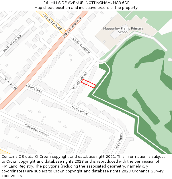 16, HILLSIDE AVENUE, NOTTINGHAM, NG3 6DP: Location map and indicative extent of plot
