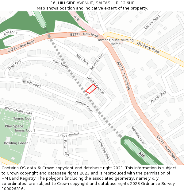 16, HILLSIDE AVENUE, SALTASH, PL12 6HF: Location map and indicative extent of plot